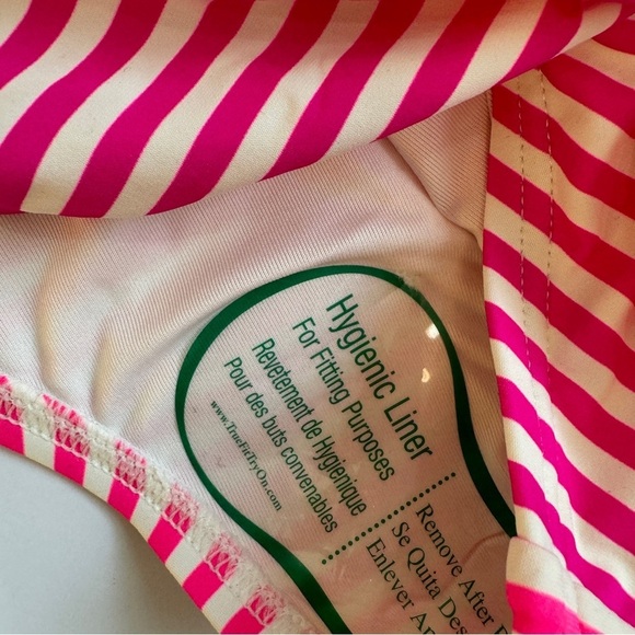 Kate Spade spaghetti strap 2 tone pink/ purple stripe onepiece low scoop back - Picture 4 of 8